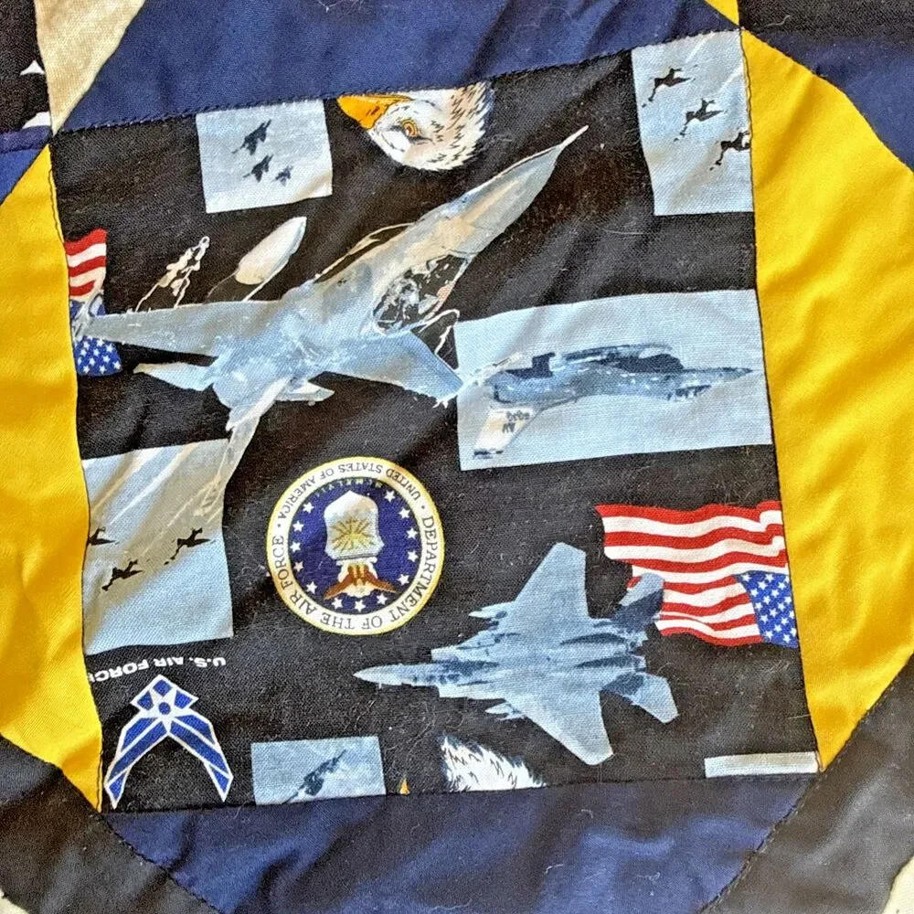 Vintage Handmade Patchwork Military Appreciation Quilt Lap/Baby Blanket  42”X48”